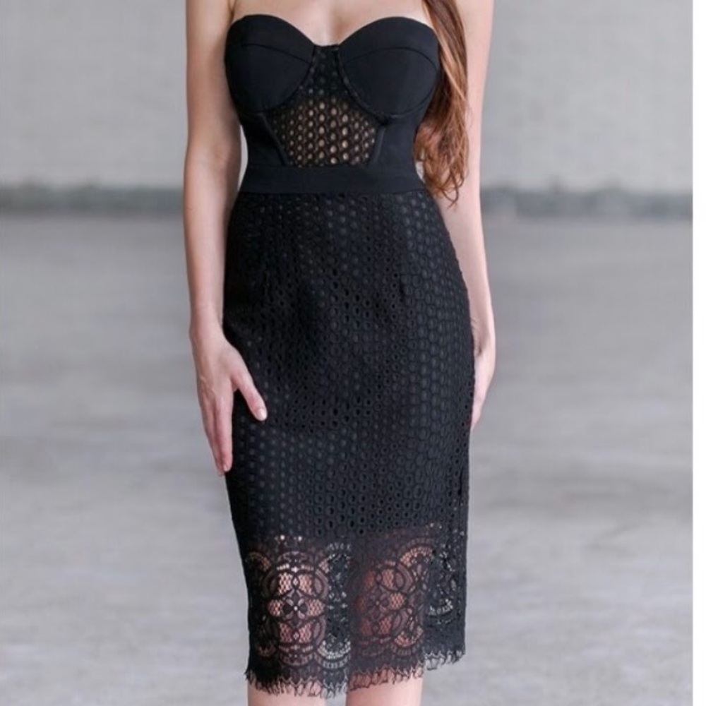 Bustier Lace Midi Dress Black Medium